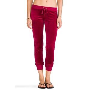 Juicy Couture J Bling Slim Comfy Jogger Pants Red Gold Velour Sweatpants Y2K